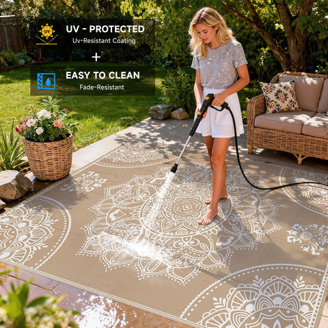 Pauwer alfombra colocada en patio con muebles destacando confort y estilo