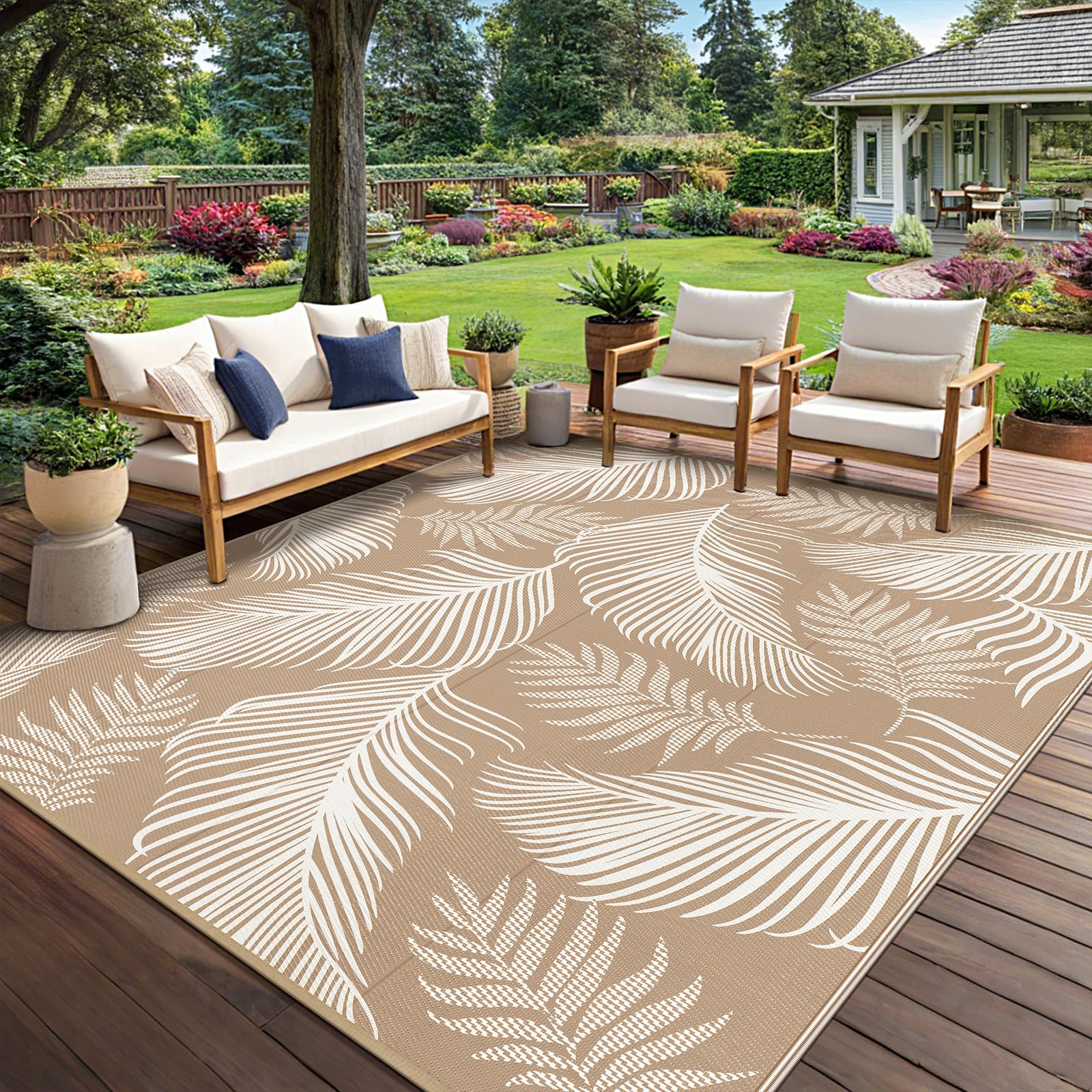 Pauwer alfombra exterior frontal color hoja marrón aporta estilo resistente