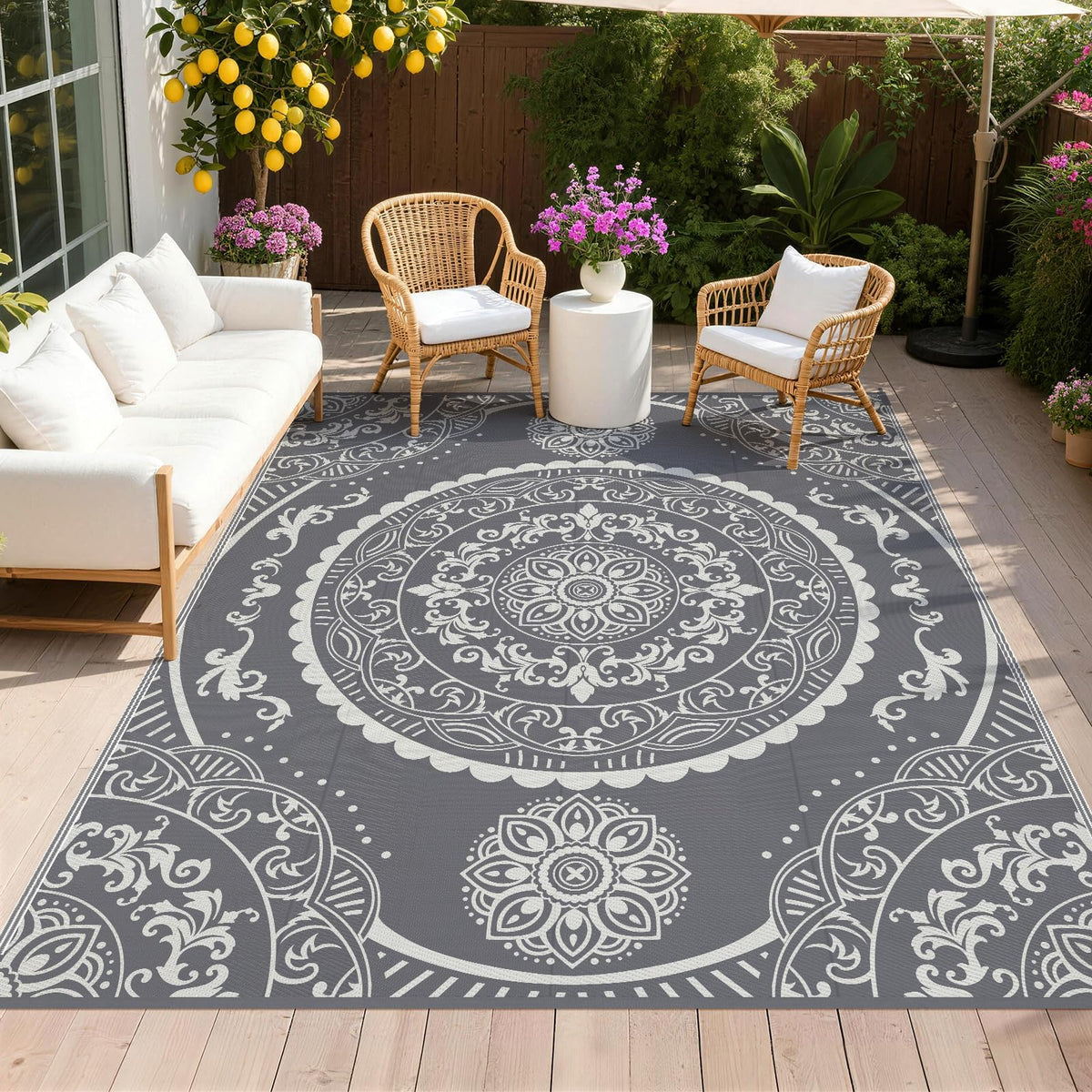 Pauwer alfombra frontal paisley gris decora patio y resiste intemperie