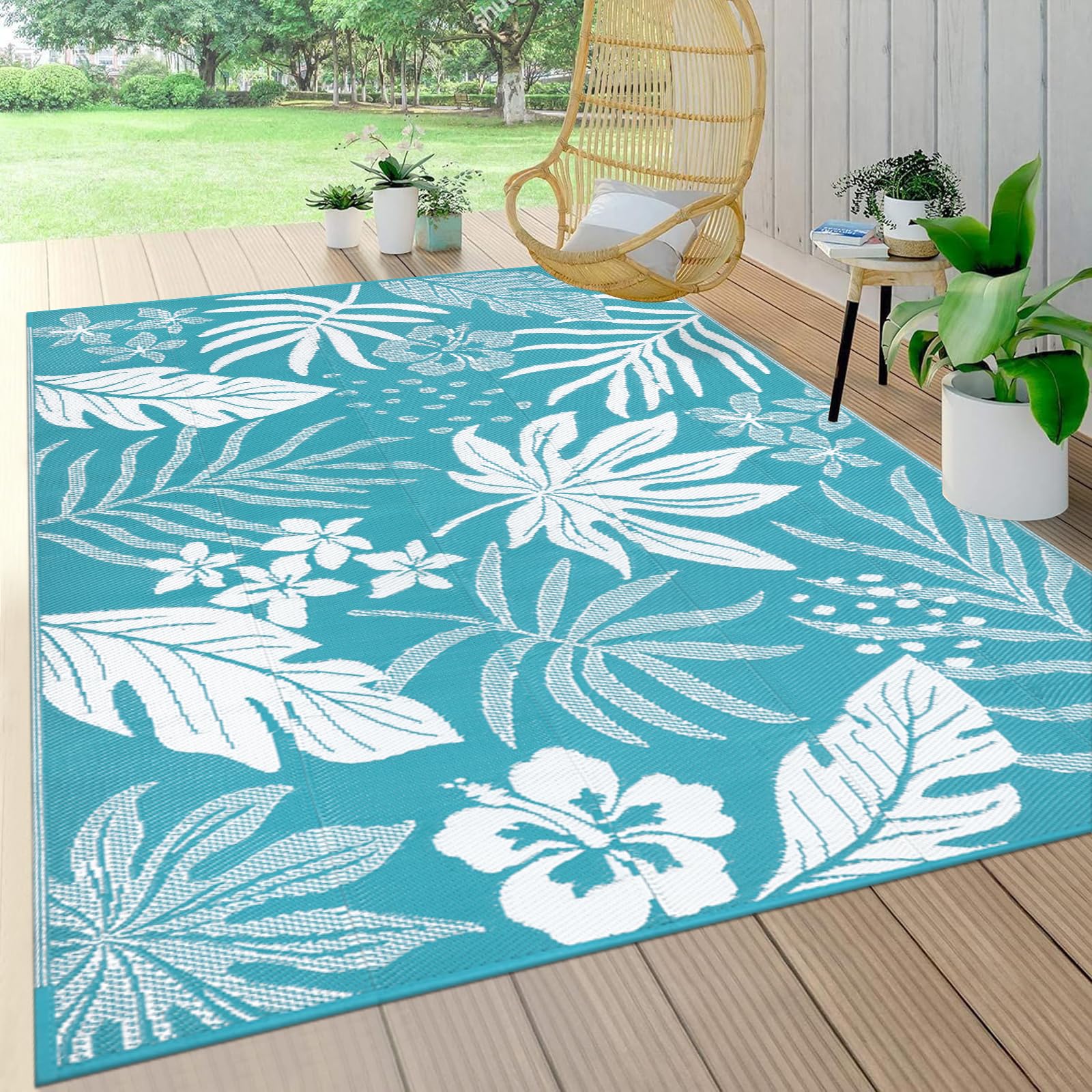 Pauwer alfombra exterior frontal mostrando diseño floral y atractivo decorativo