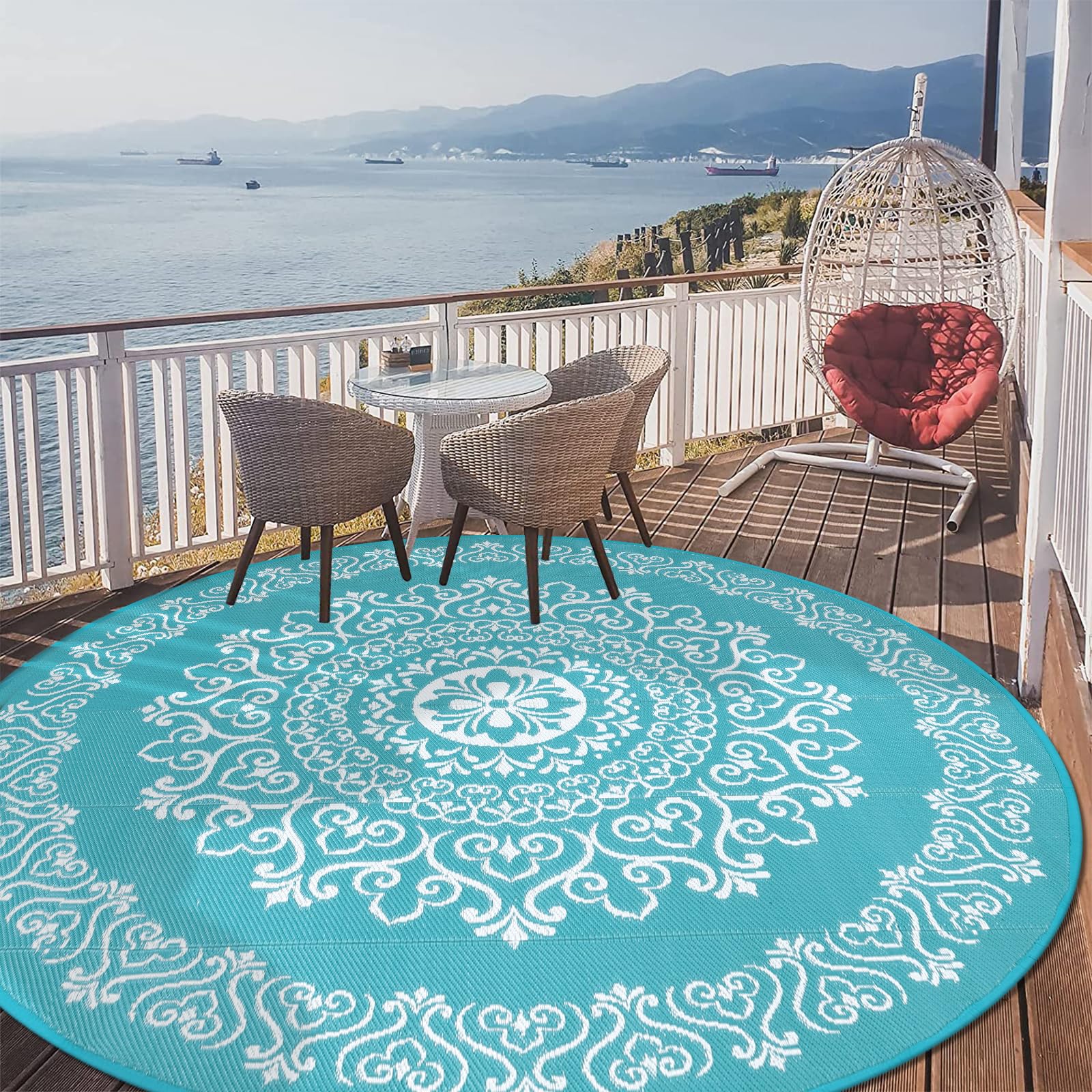 Pauwer alfombra frontal mostrando diseño floral teal y aspecto elegante