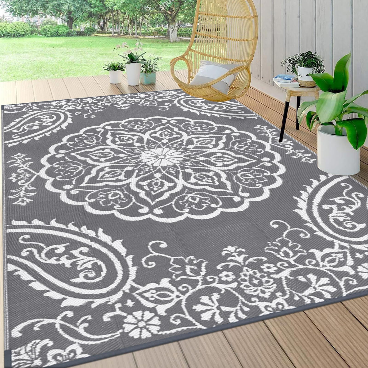 Pauwer alfombra frontal 6x9 mostrando patrón boho y beneficio estética duradera