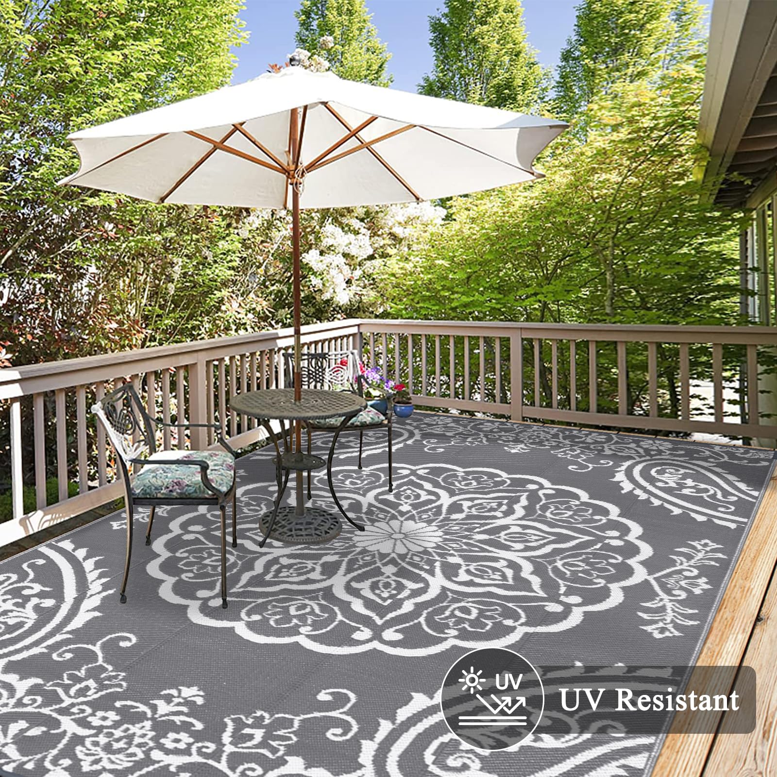 Pauwer alfombra en terraza con muebles mejora el espacio exterior