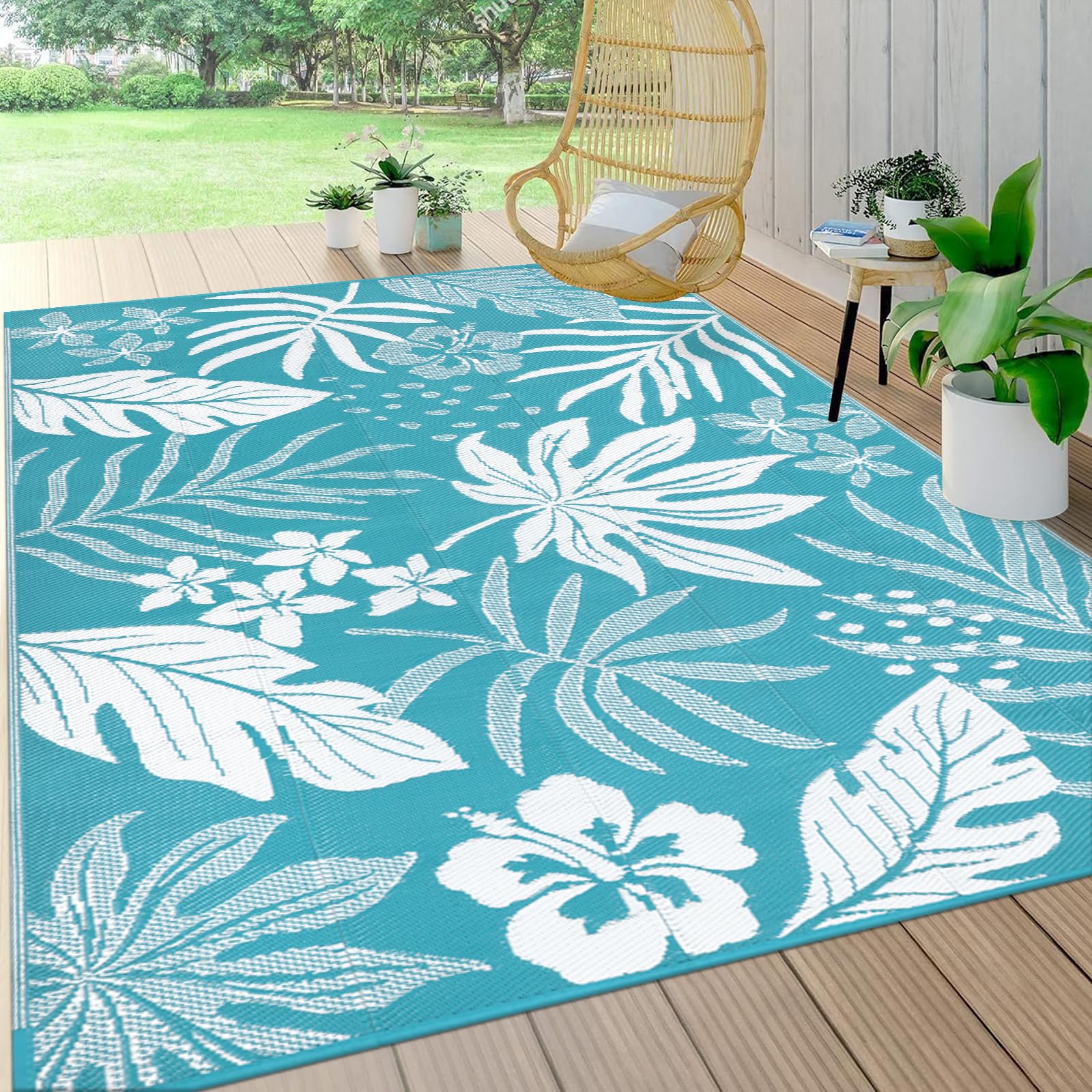 Pauwer alfombra frontal 6x9 mostrando patrón floral y protección impermeable
