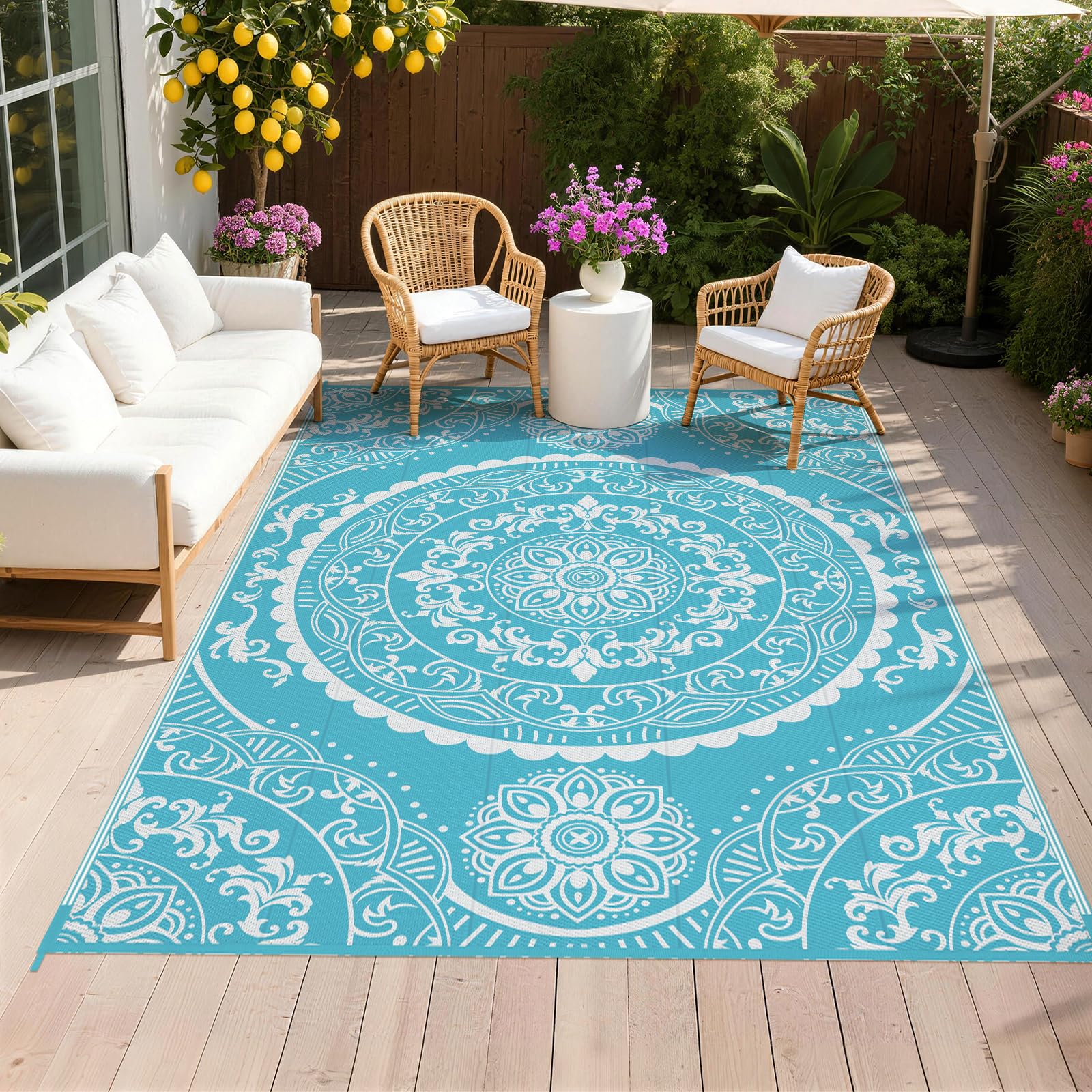 Pauwer frontal del empaquetado mostrando diseño paisley teal y protección