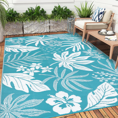 Pauwer detalle del patrón floral teal que realza espacios exteriores