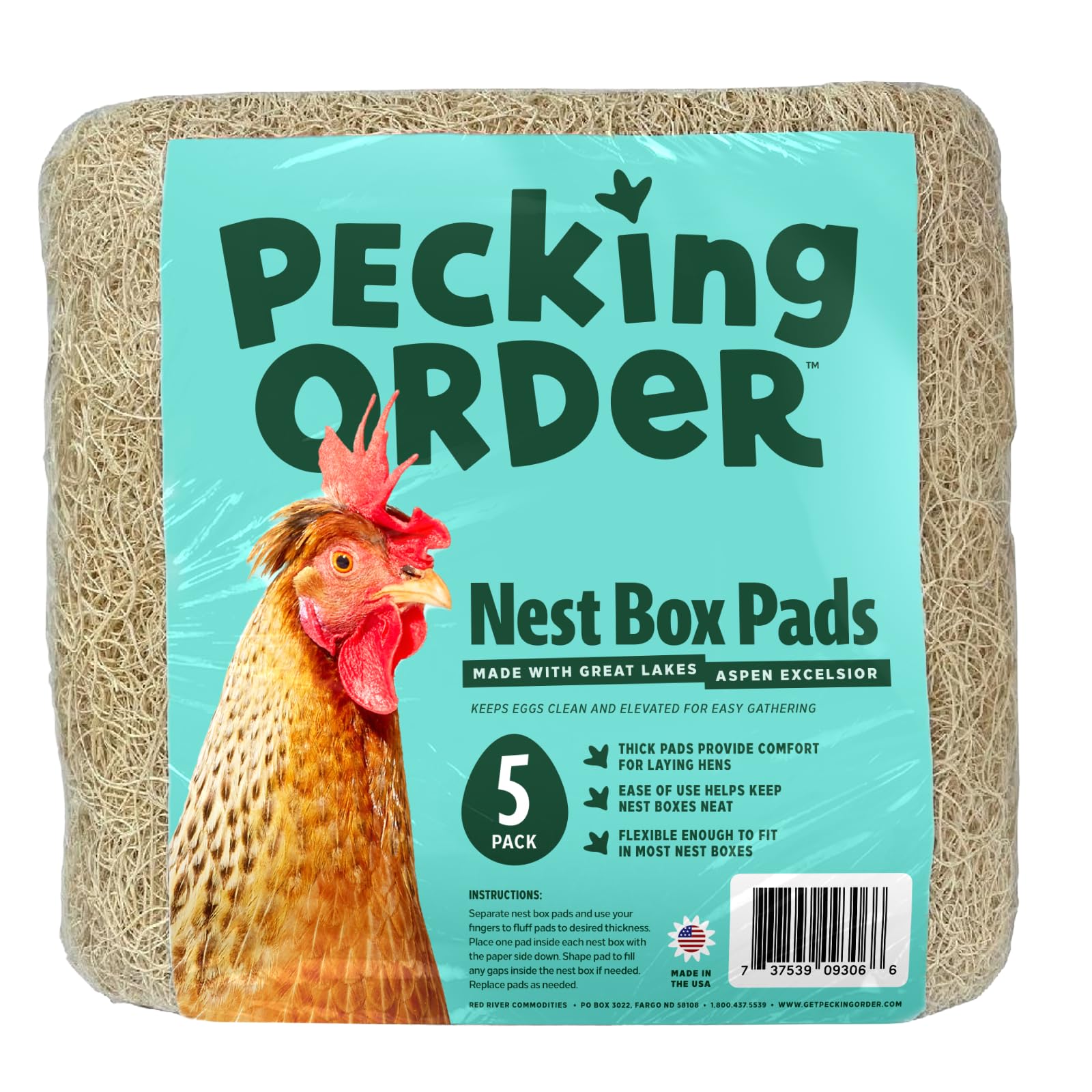 Pecking Order empaque frontal de almohadillas 13x13 beneficios limpieza rápida