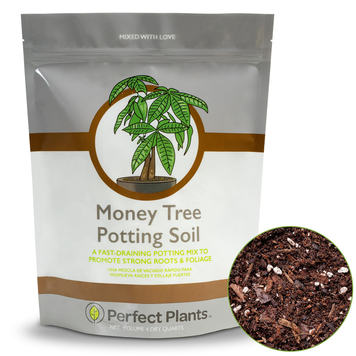 Perfect Plants empaque frontal mostrando 4 qt y beneficiando almacenaje