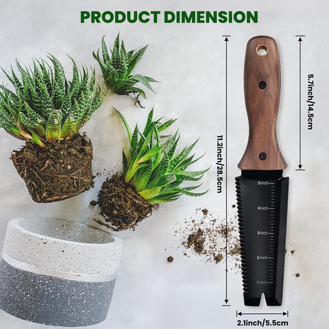 PERWIN detalle de hoja inoxidable con filo y sierra para cortar raíces eficazmente