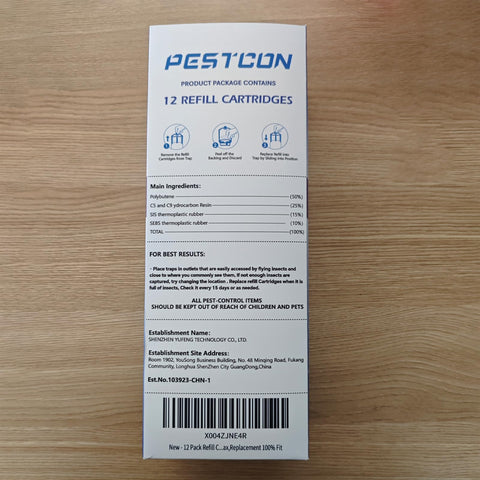 PESTCON caja abierta con los 12 cartuchos organizados para reemplazo