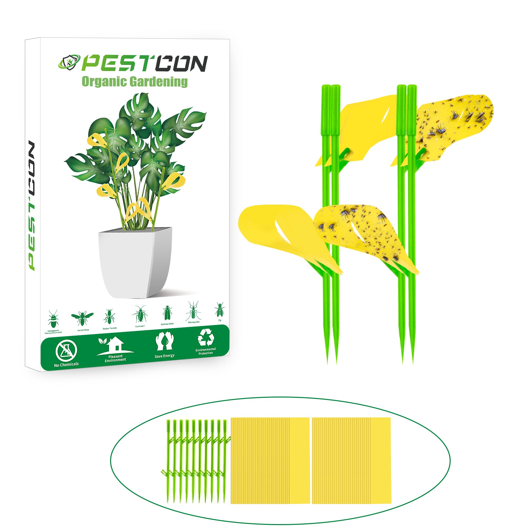 PESTCON paquete frontal mostrando 60 tiras, solución ecológica