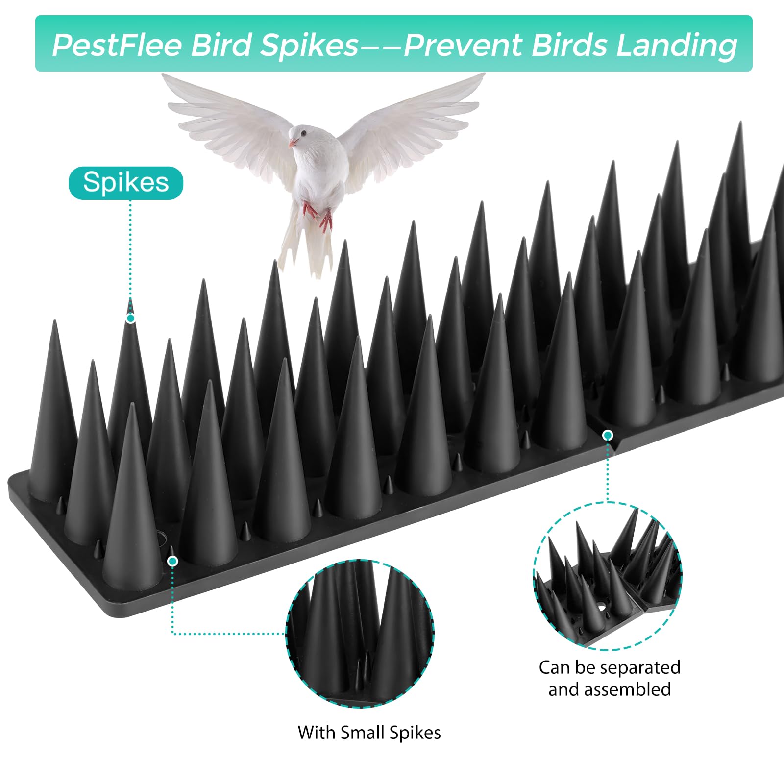 PestFlee detalle de puntas que evita apoyos y protege superficies exteriores