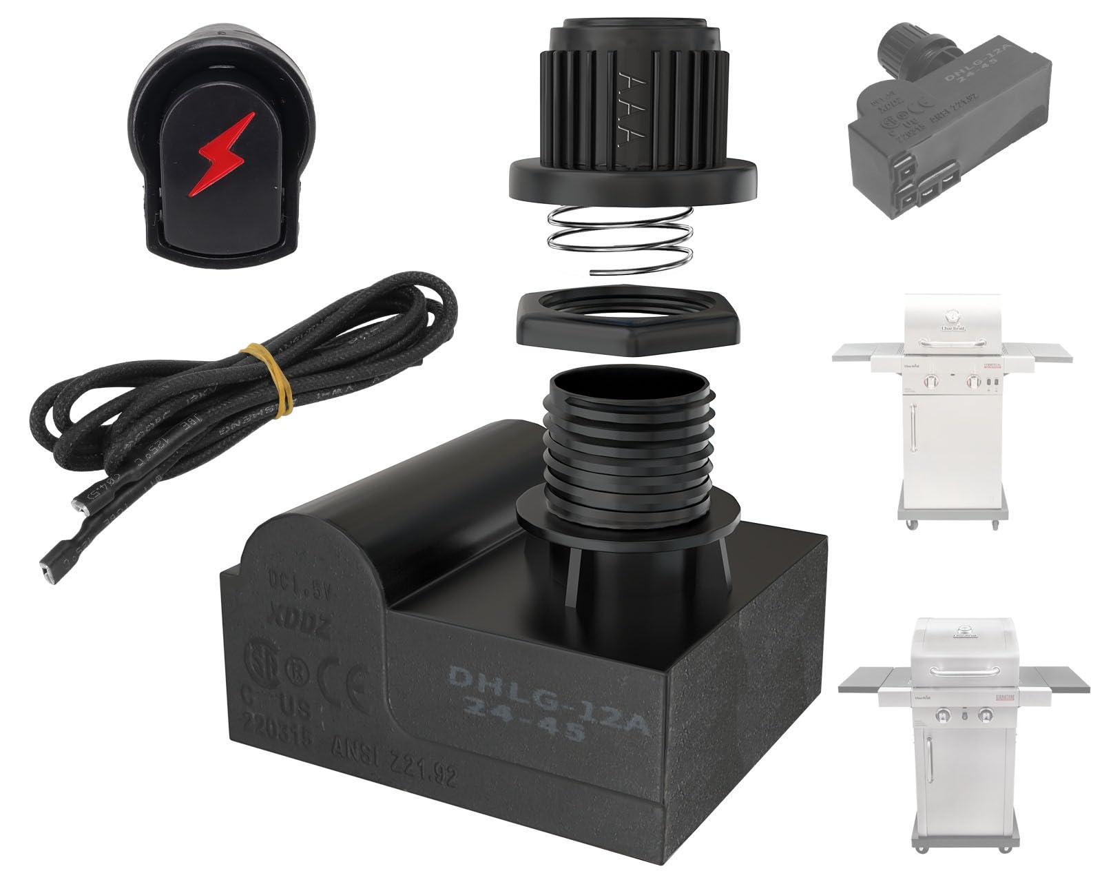 PETKAO vista frontal del kit DHLG-12 mostrando módulo y botón, instalación rápida