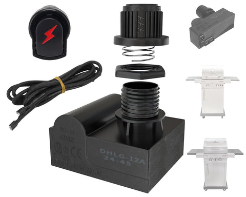 PETKAO vista frontal del kit DHLG-12 mostrando módulo y botón, instalación rápida