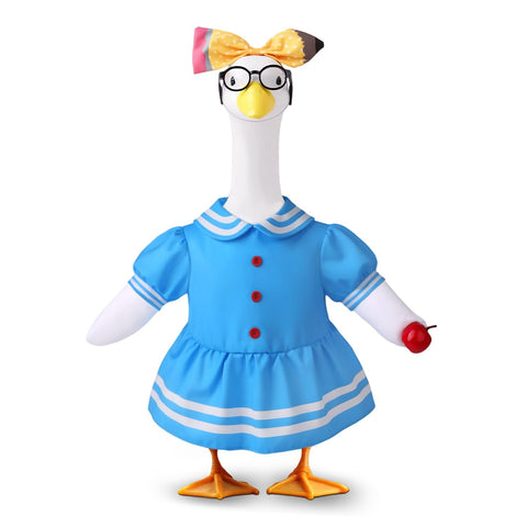 Pextian disfraz frente mostrando vestido azul y look escolar beneficioso para bienvenida
