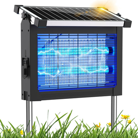 PhatroyYee vista frontal del mata mosquitos solar mostrando diseño compacto y función