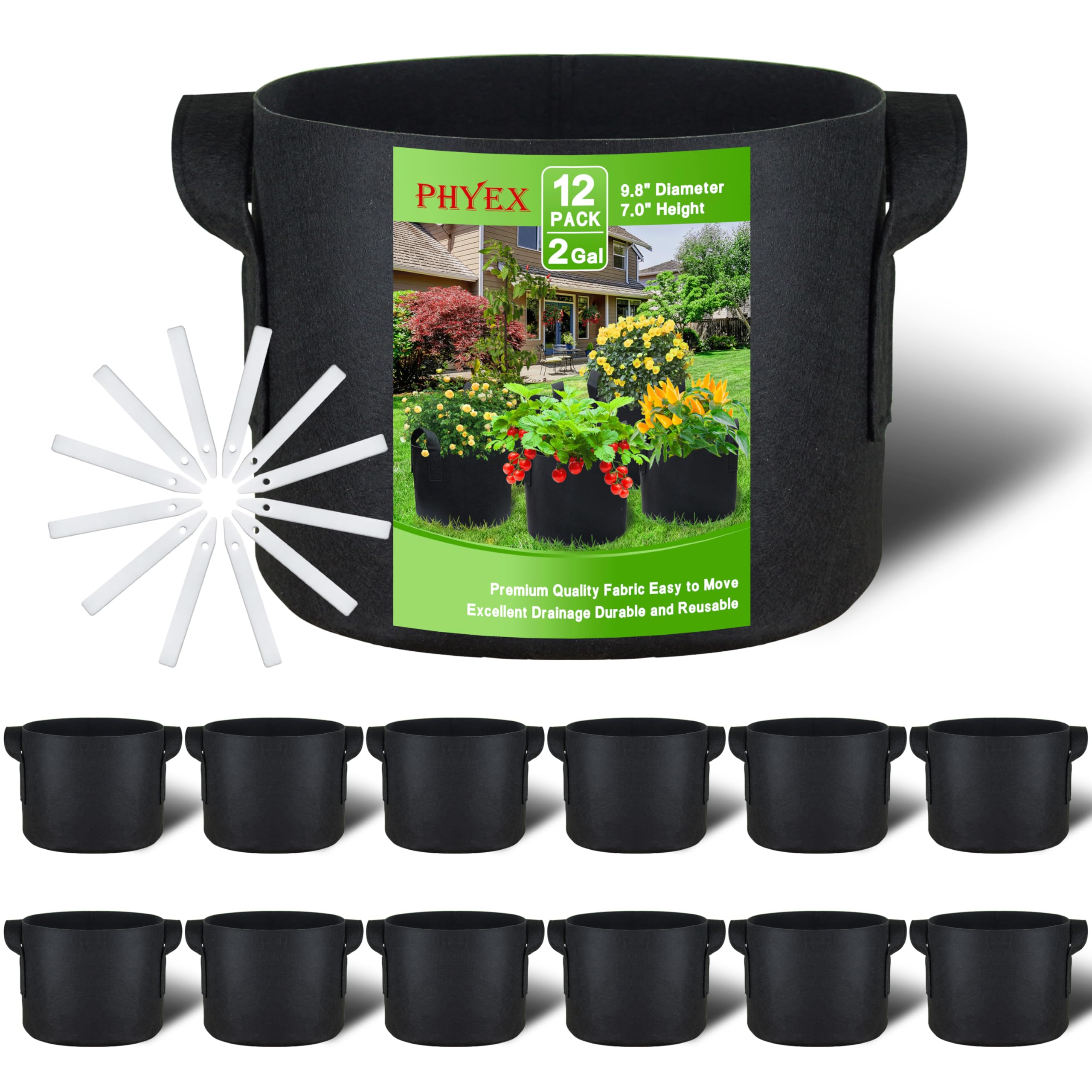PHYEX vista frontal del empaque mostrando las 12 grow bags y beneficios