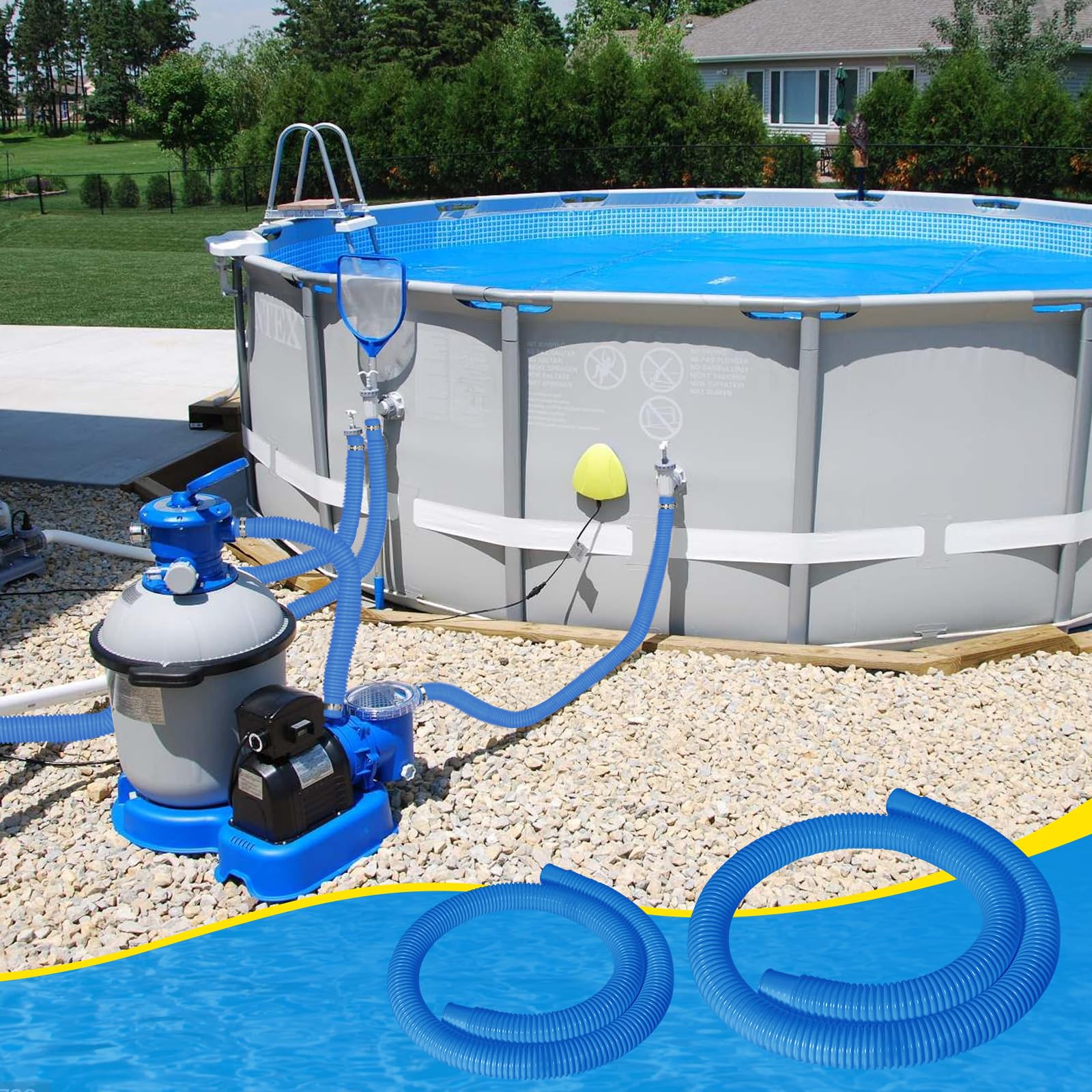 Picatu manguera instalada en piscina sobre suelo lista para disfrutar el verano