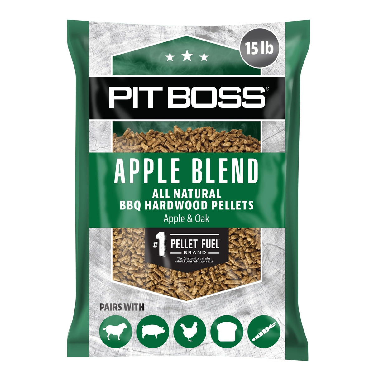 Pit Boss bolsa 15 lb frente mostrando empaque y facilidad de almacenamiento