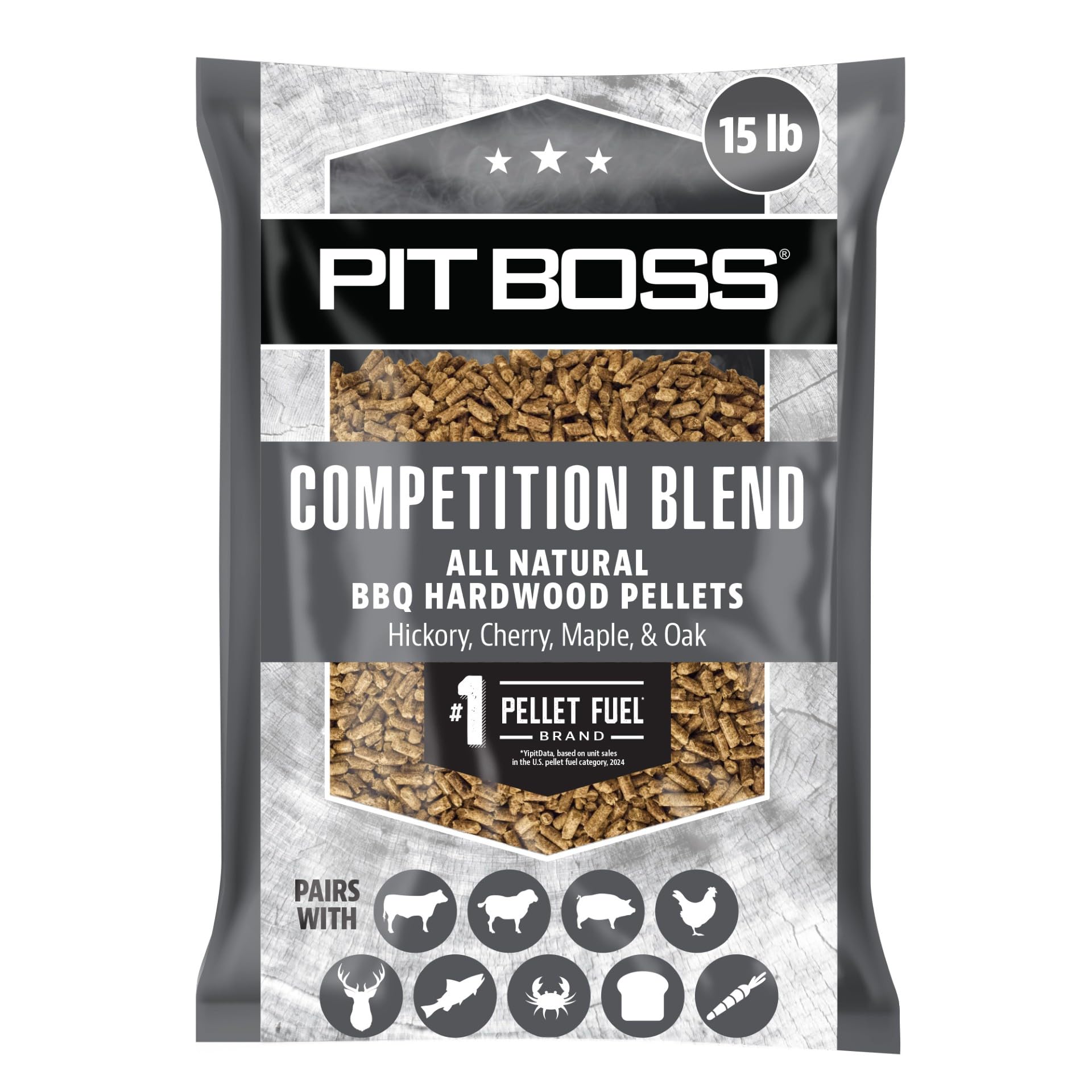 Pit Boss bolsa 15 lb frente mostrando marca y conveniente almacenamiento