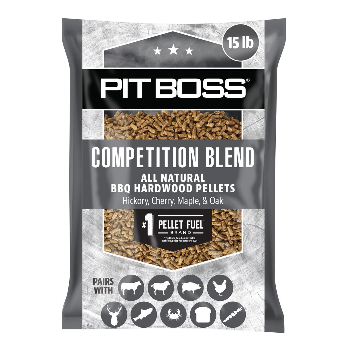 Pit Boss bolsa 15 lb frente mostrando marca y conveniente almacenamiento