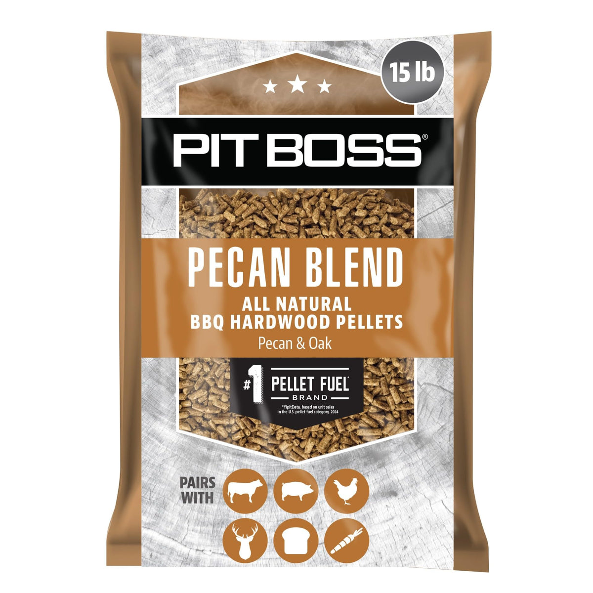 Pit Boss bolsa frontal 15 lb mostrando el empaque y facil almacenamiento