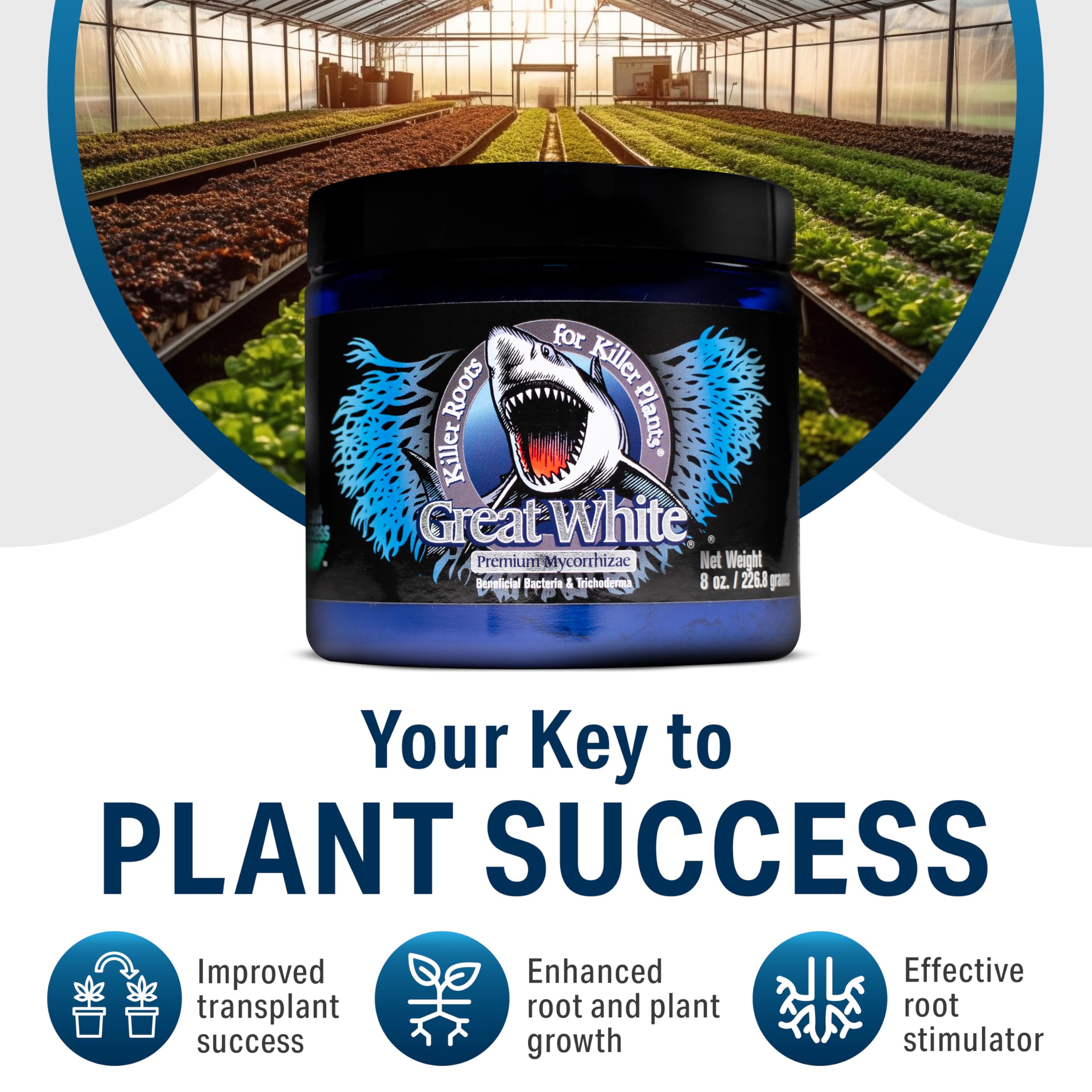 Plant Success producto Great White en invernadero, uso profesional y hobby