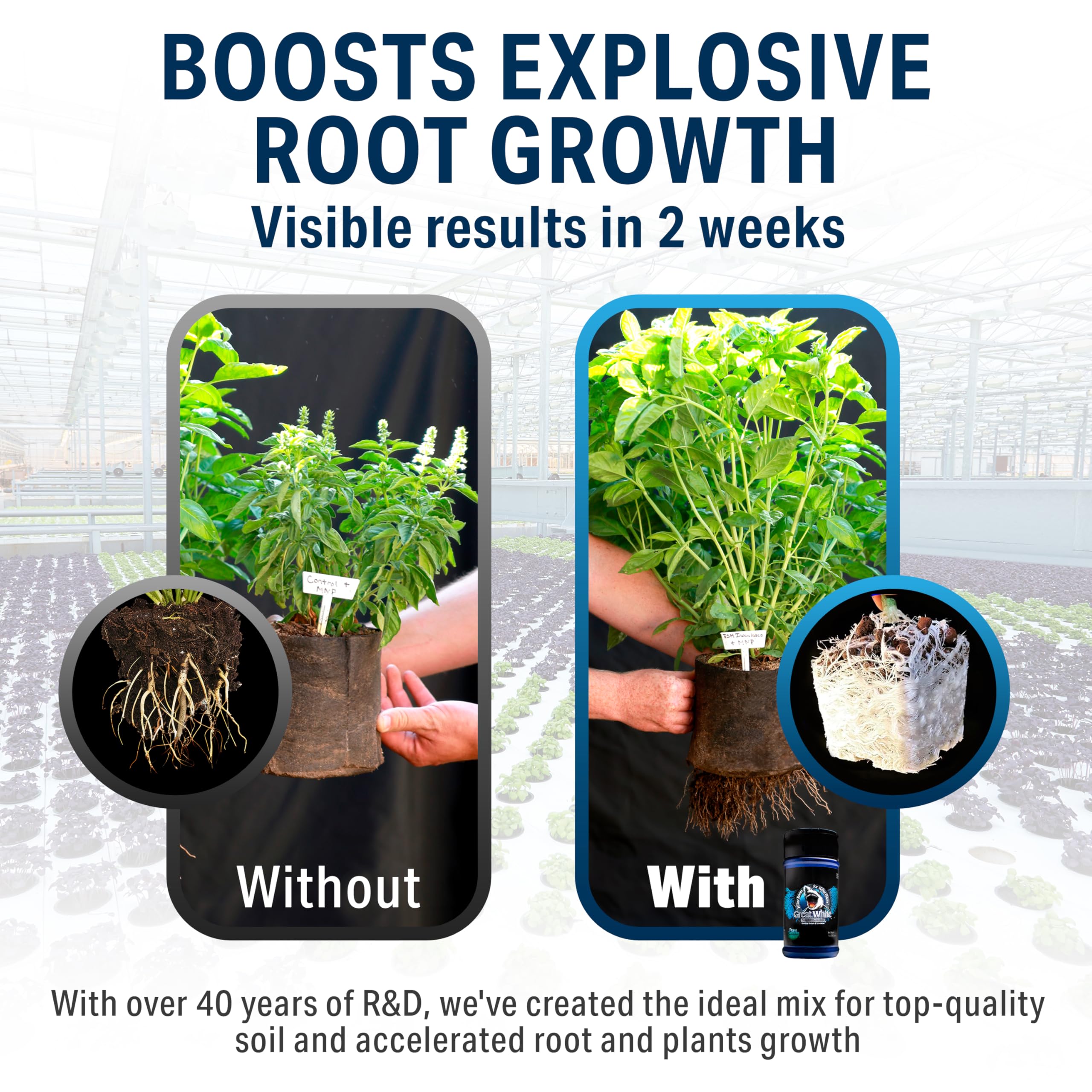 Plant Success frasco Great White en mano, tamaño práctico y portable