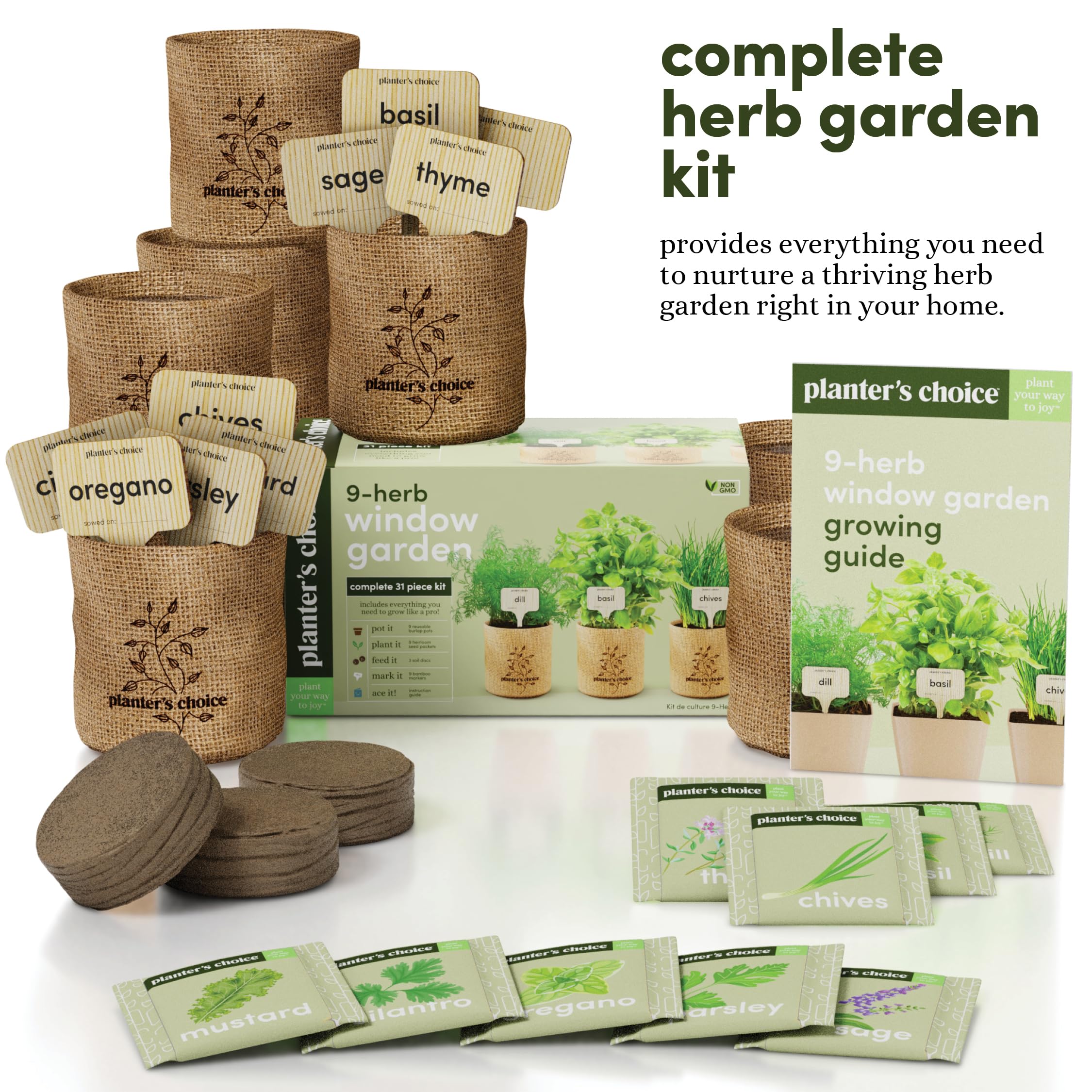 Planters' Choice sobres de semillas heirloom mostrando variedad y frescura