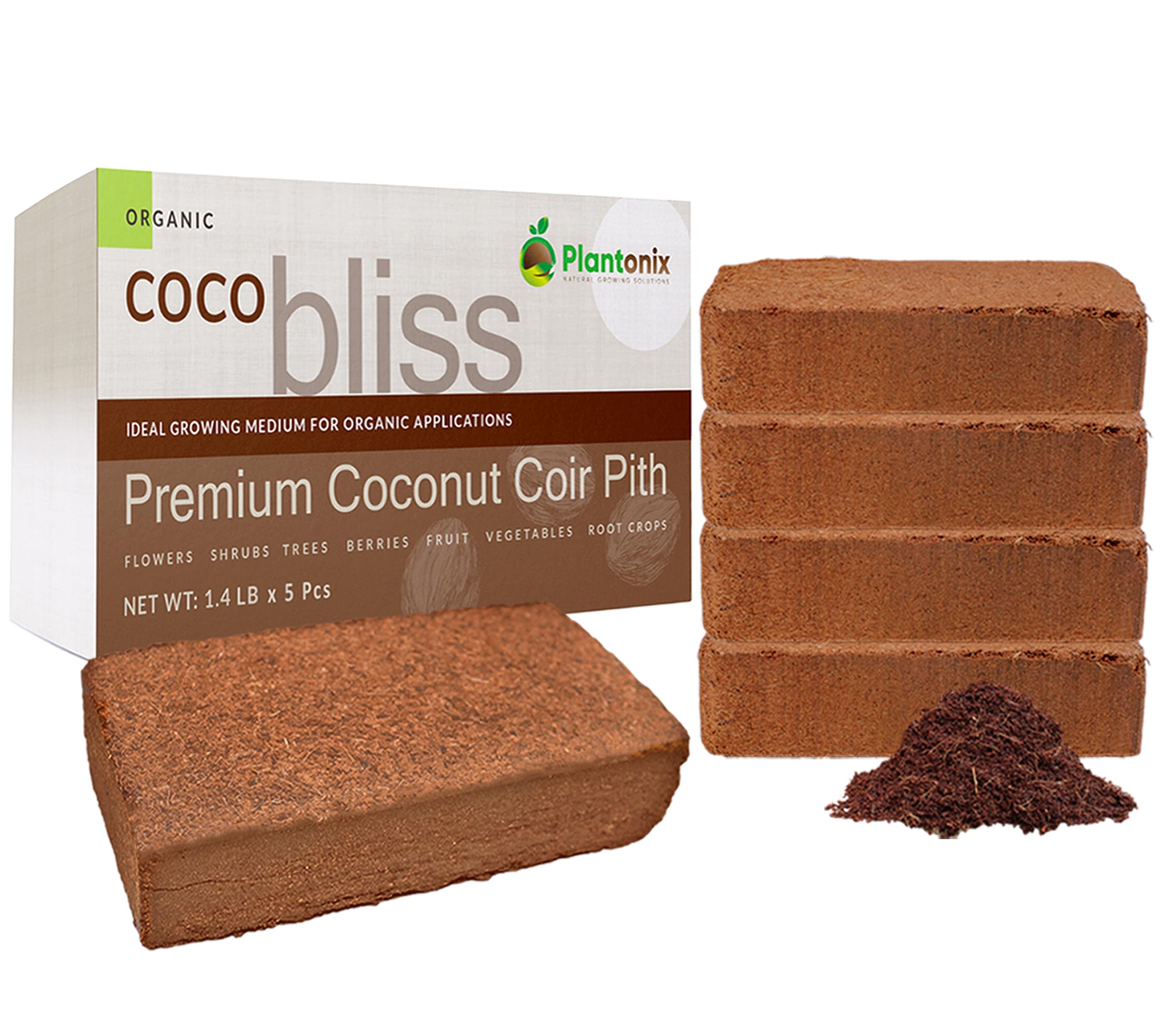 plantonix paquete frontal de ladrillos de coco mostrando presentación y beneficio sostenible