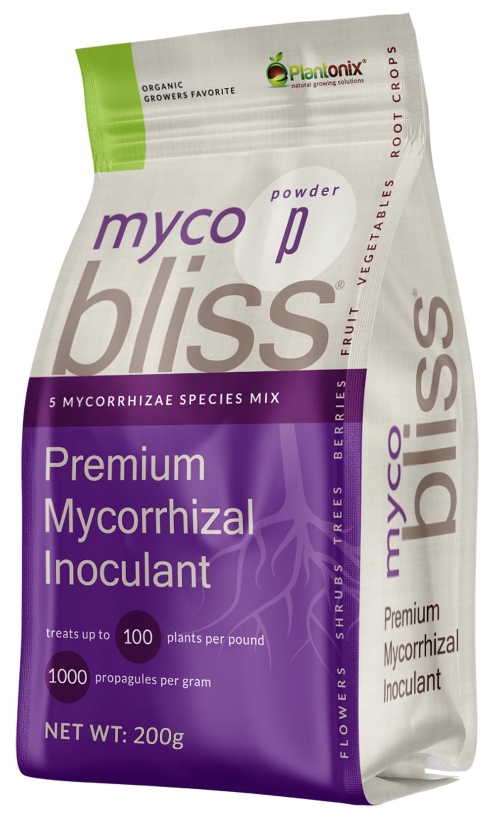 plantonix Myco Bliss frente del envase mostrando 200 g y diseño claro