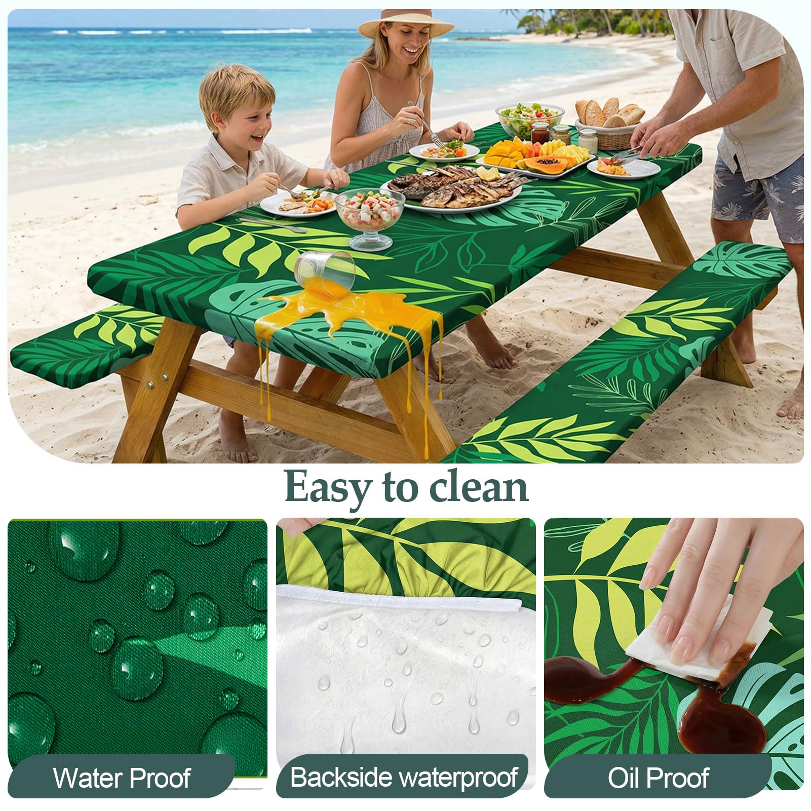 Play Tailor set en uso en camping protegiendo mesa y bancos