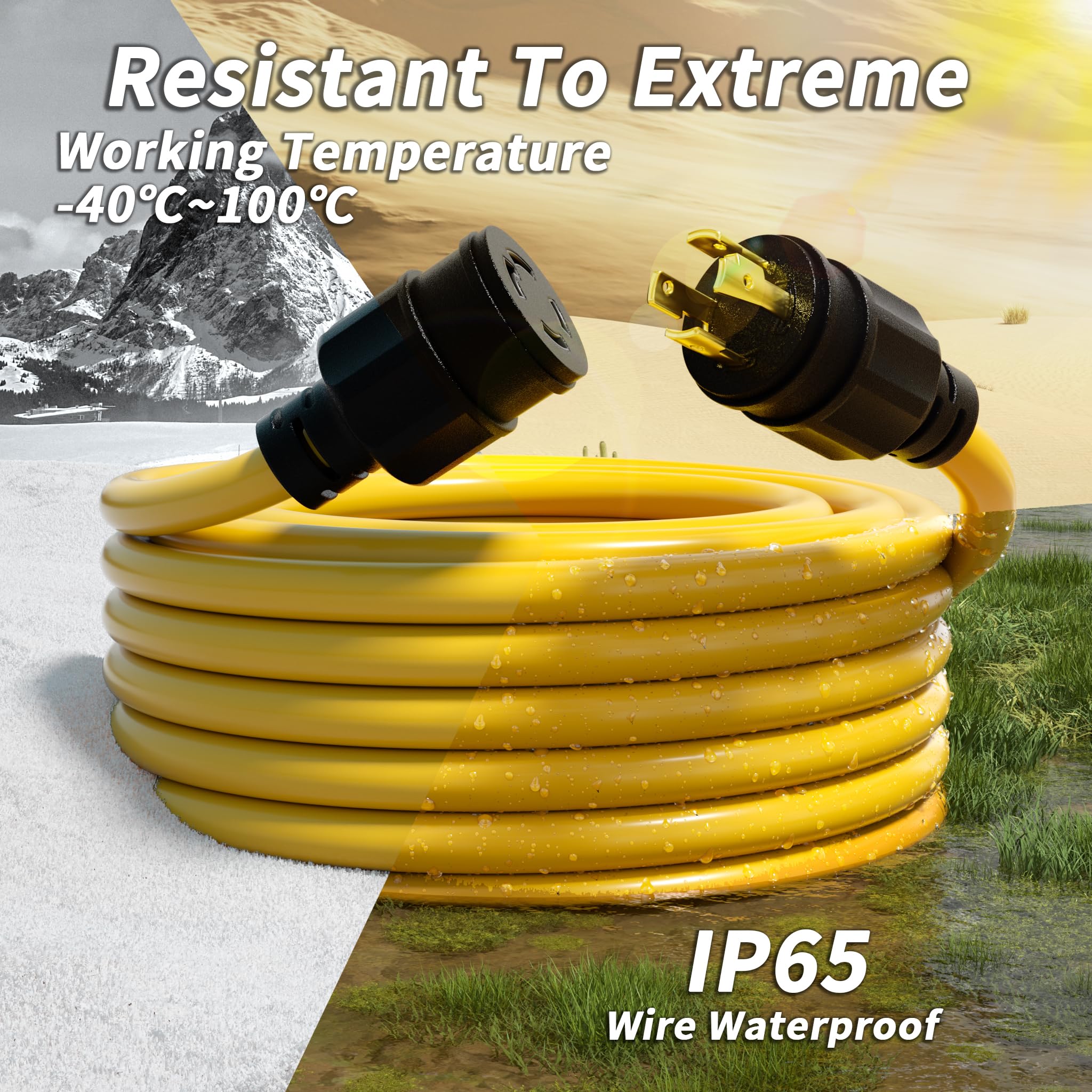 PlugSaf cable en uso bajo lluvia demostrando resistencia a intemperie