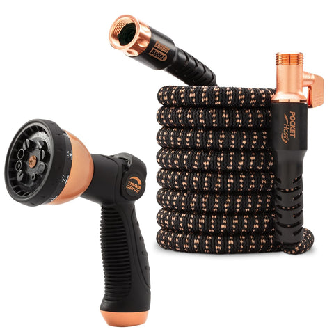 Pocket Hose vista frontal del paquete, transporte y almacenamiento fácil