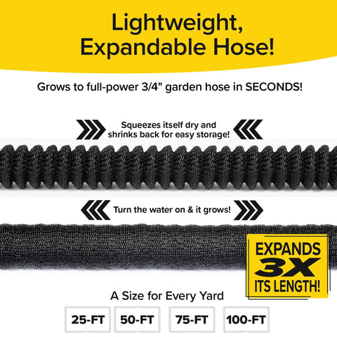 Pocket Hose manguera expandida 50 ft en un césped regando uniformemente