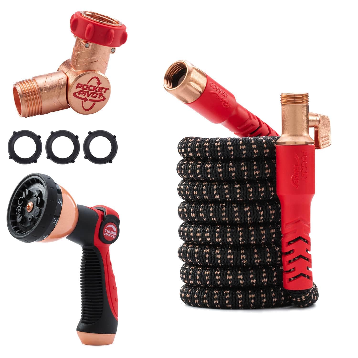 Pocket Hose primer plano del empaque mostrando la manguera compacta y fácil almacenamiento
