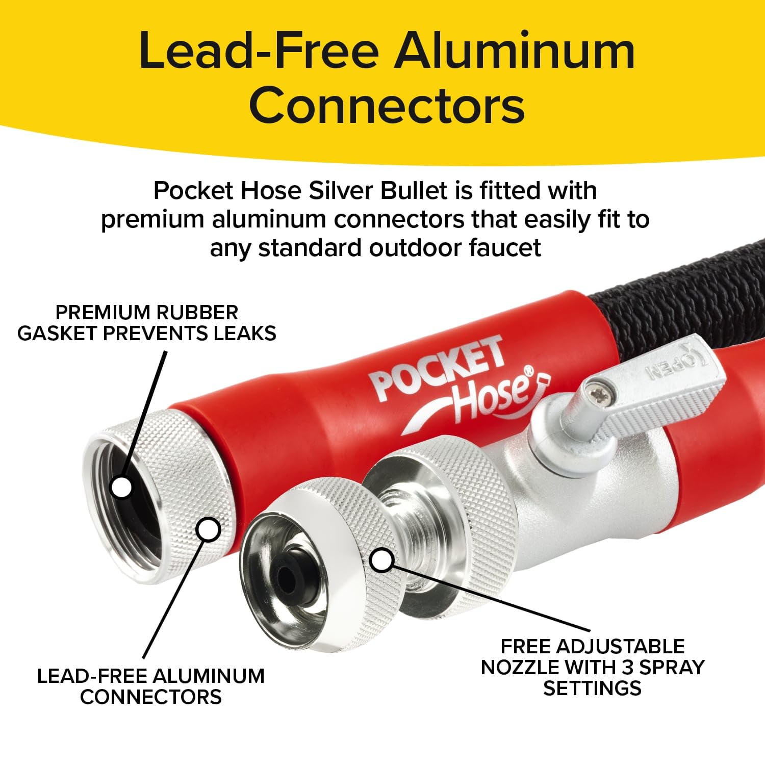 Pocket Hose Silver Bullet comparación de tamaño frente a manguera tradicional
