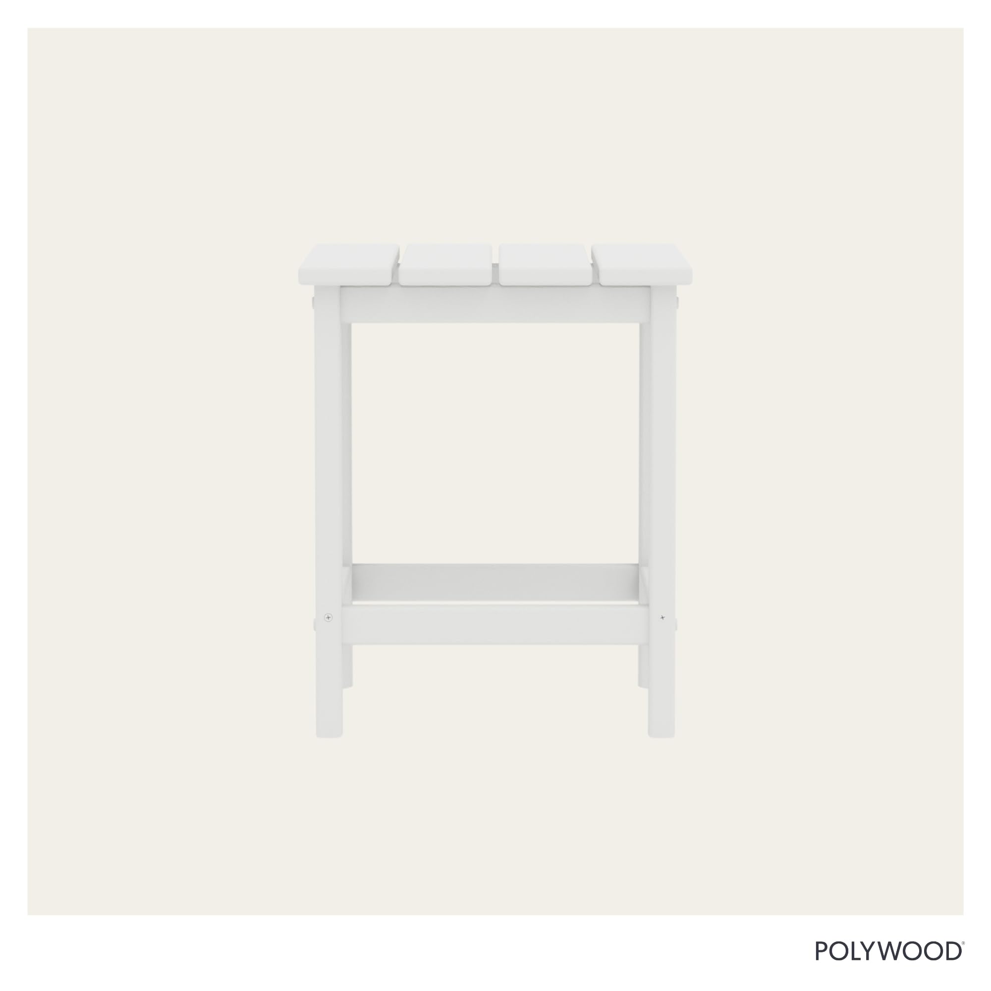 POLYWOOD mesa junto a sillón para comparar tamaño y uso en balcón