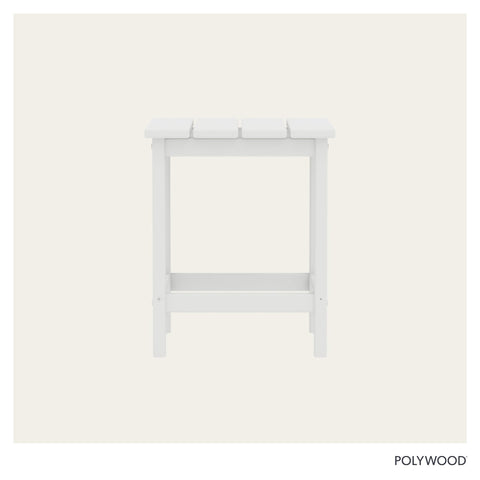 POLYWOOD mesa junto a sillón para comparar tamaño y uso en balcón