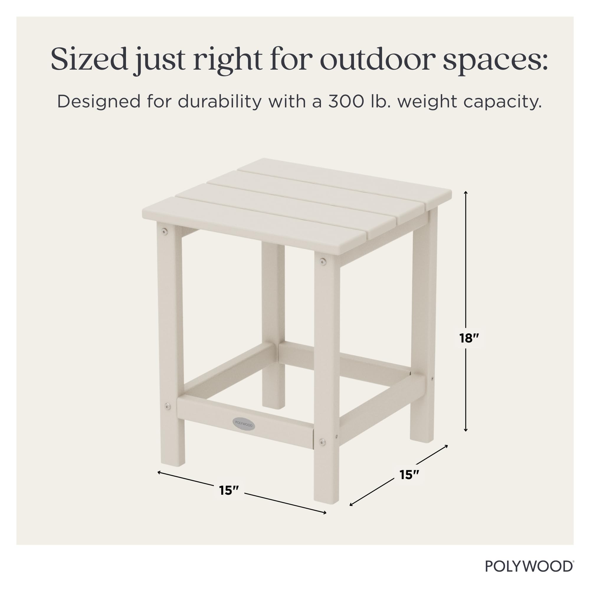 Polywood mesa lateral en uso junto a Adirondack, comodidad práctica