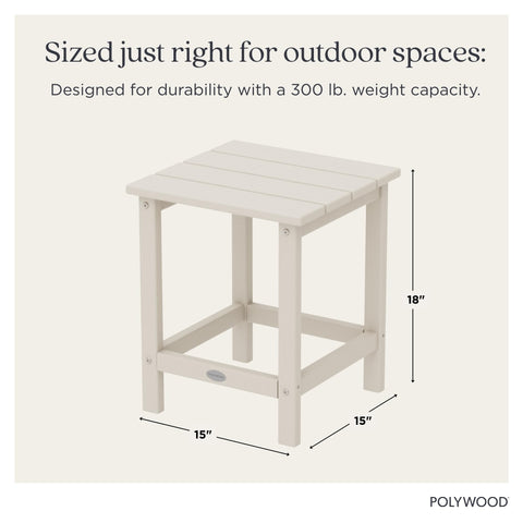 Polywood mesa lateral en uso junto a Adirondack, comodidad práctica