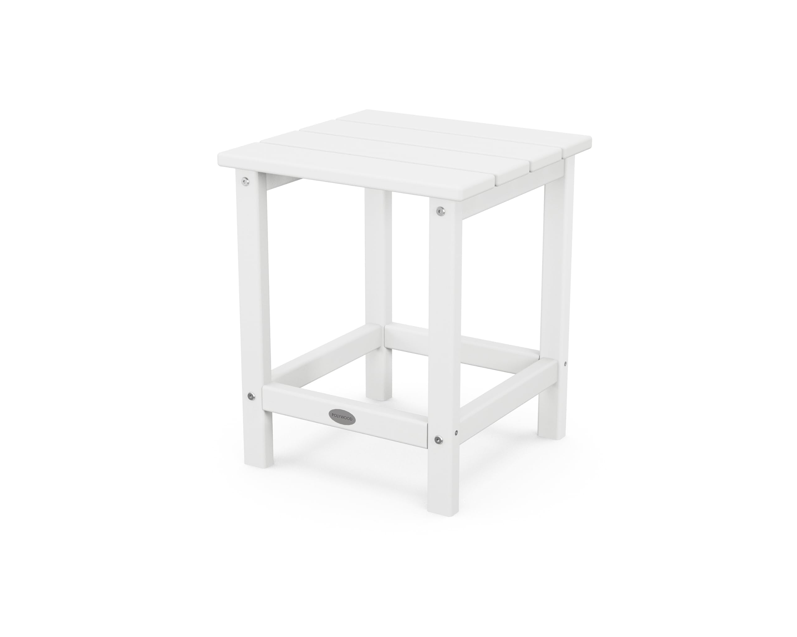 POLYWOOD mesa lateral frontal blanca mostrando diseño elegante y durable