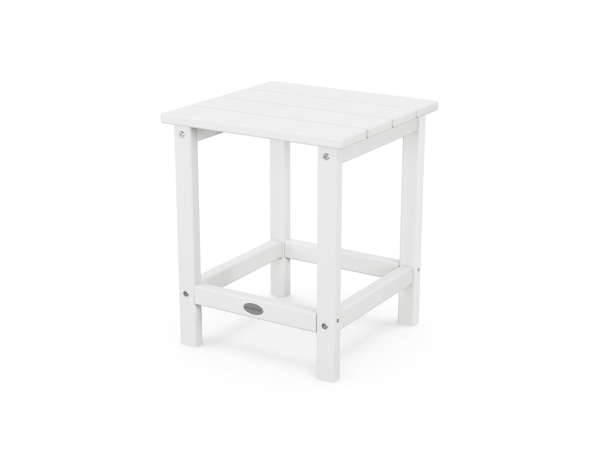 POLYWOOD mesa lateral frontal blanca mostrando diseño elegante y durable