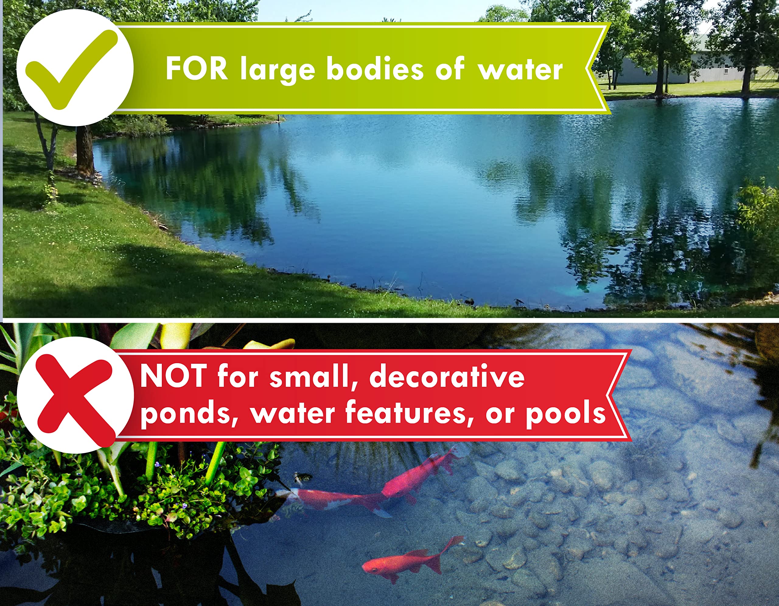 Pond Worx comparación antes y después realza aspecto del agua