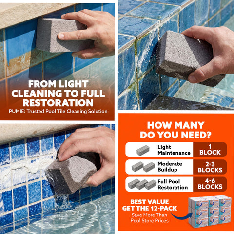 Pool Blok empaque y etiqueta del pack Pumie con instrucciones claras