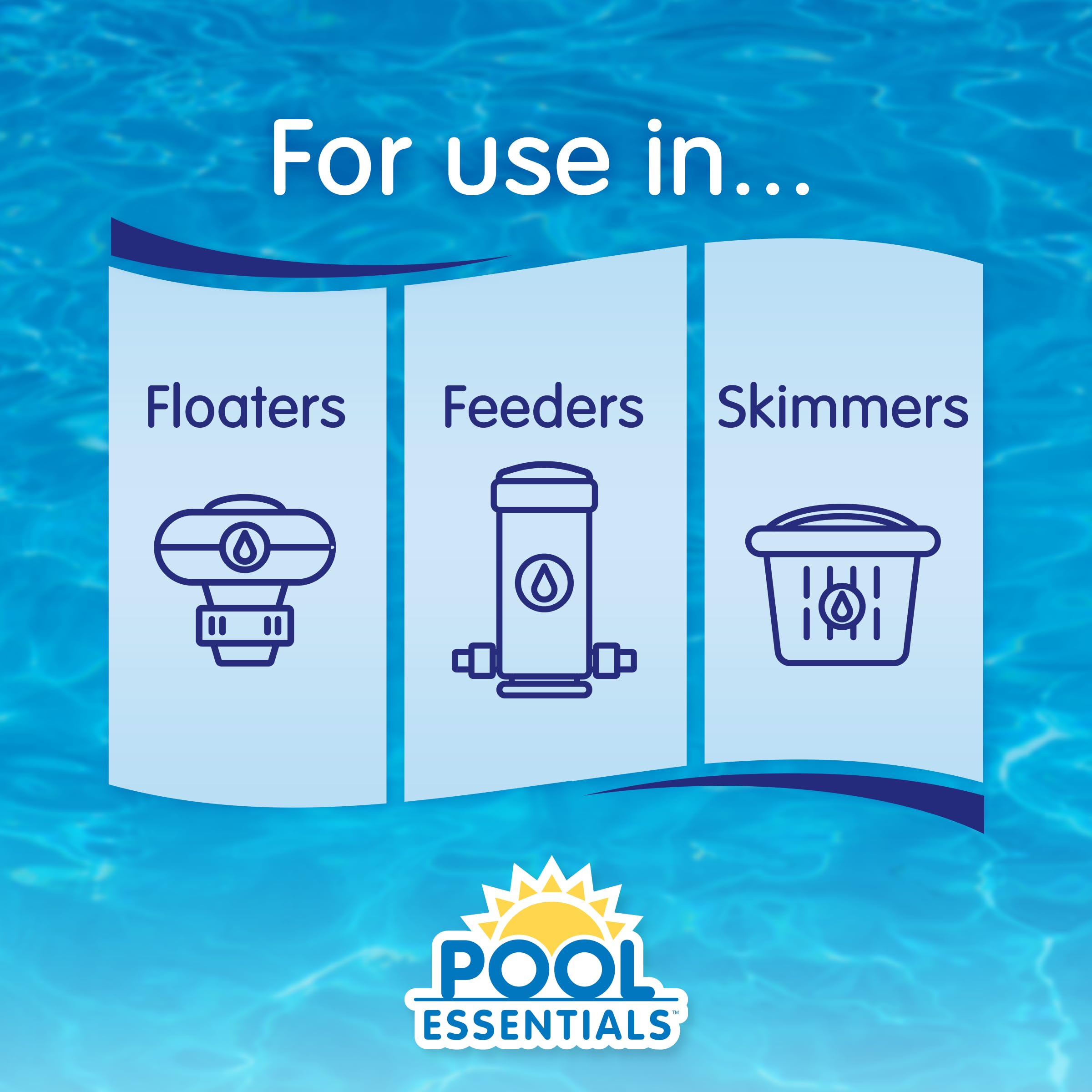 Pool Essentials en dispensador flotante demostrando liberación continua y conveniencia