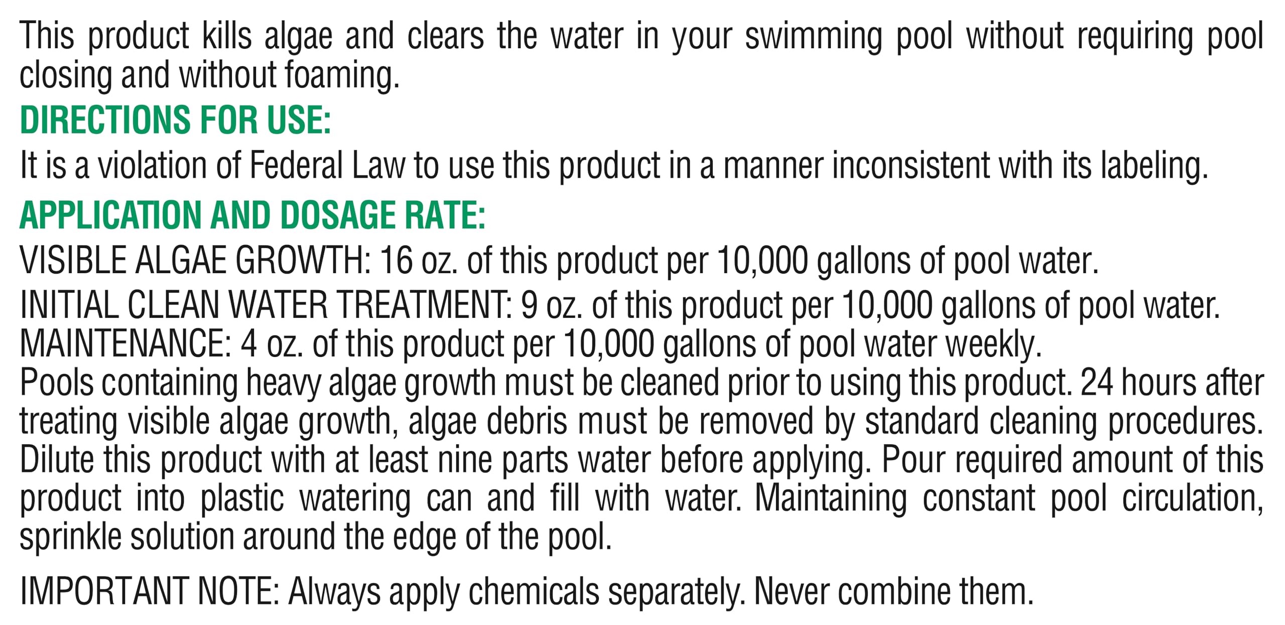 Pool Mate aplicación en piscina vertido diluido alrededor del borde con circulación