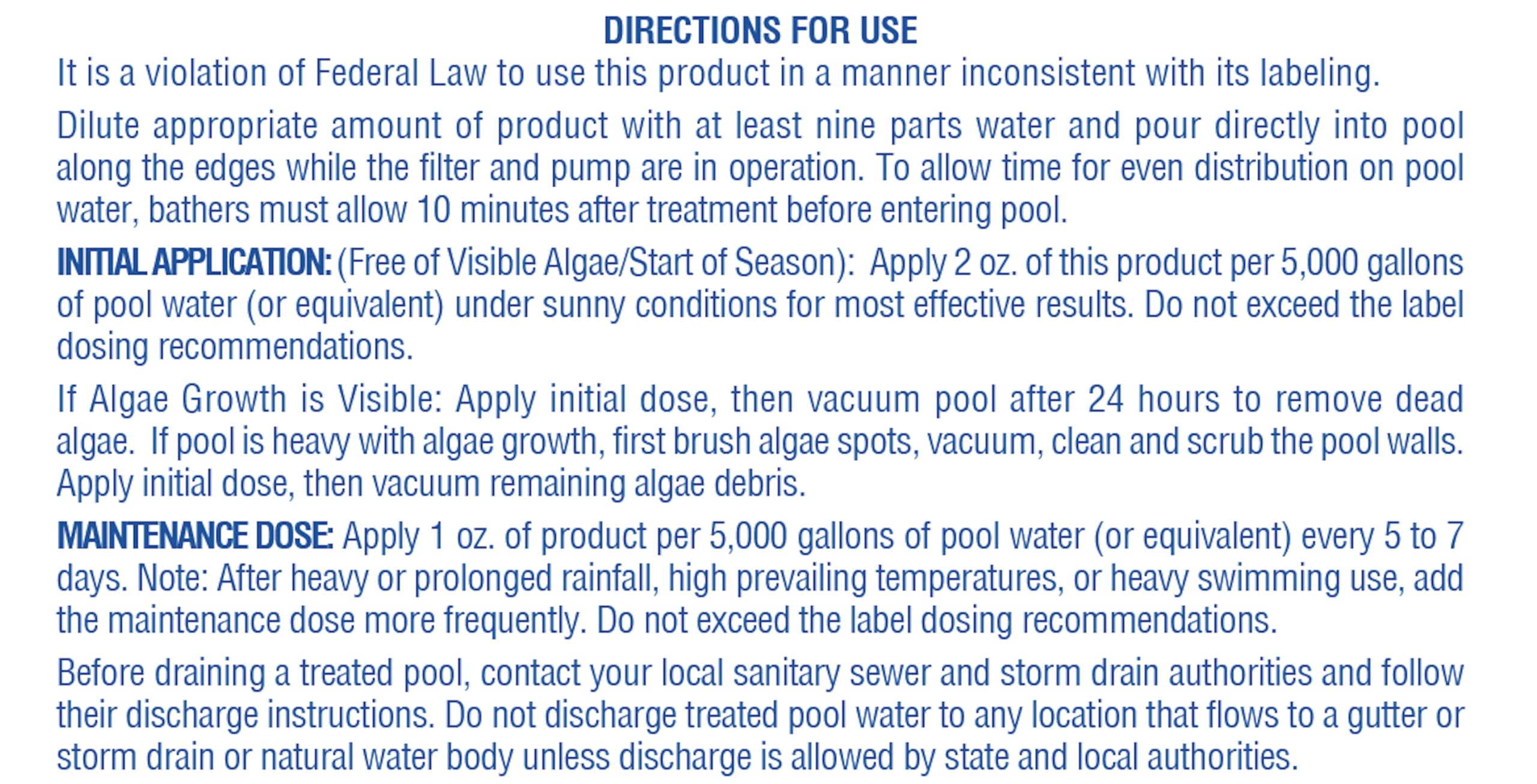 Pool Mate etiqueta con instrucciones legibles y beneficios para mantenimiento