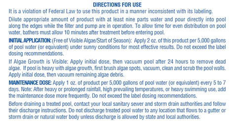 Pool Mate etiqueta con instrucciones legibles y beneficios para mantenimiento