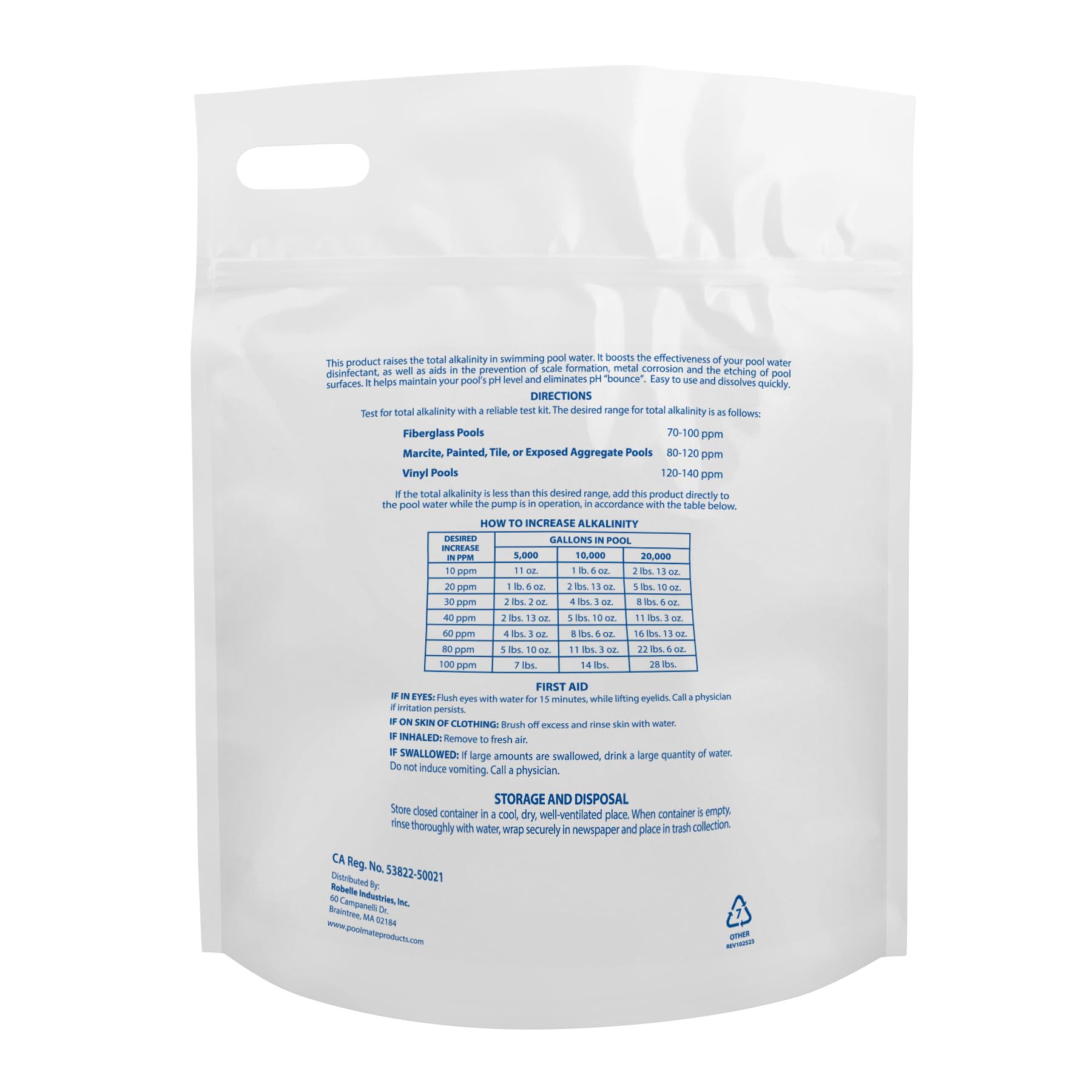Pool Mate polvo granular cercano, disolución rápida que facilita la mezcla en agua